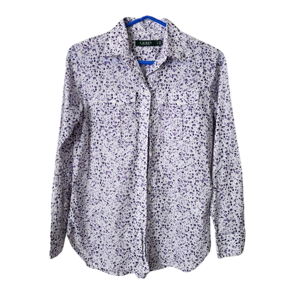LAUREN RALPH LAUREN Micro Ditsy Floral Button Up Shirt Coquette Cottagecore S‎